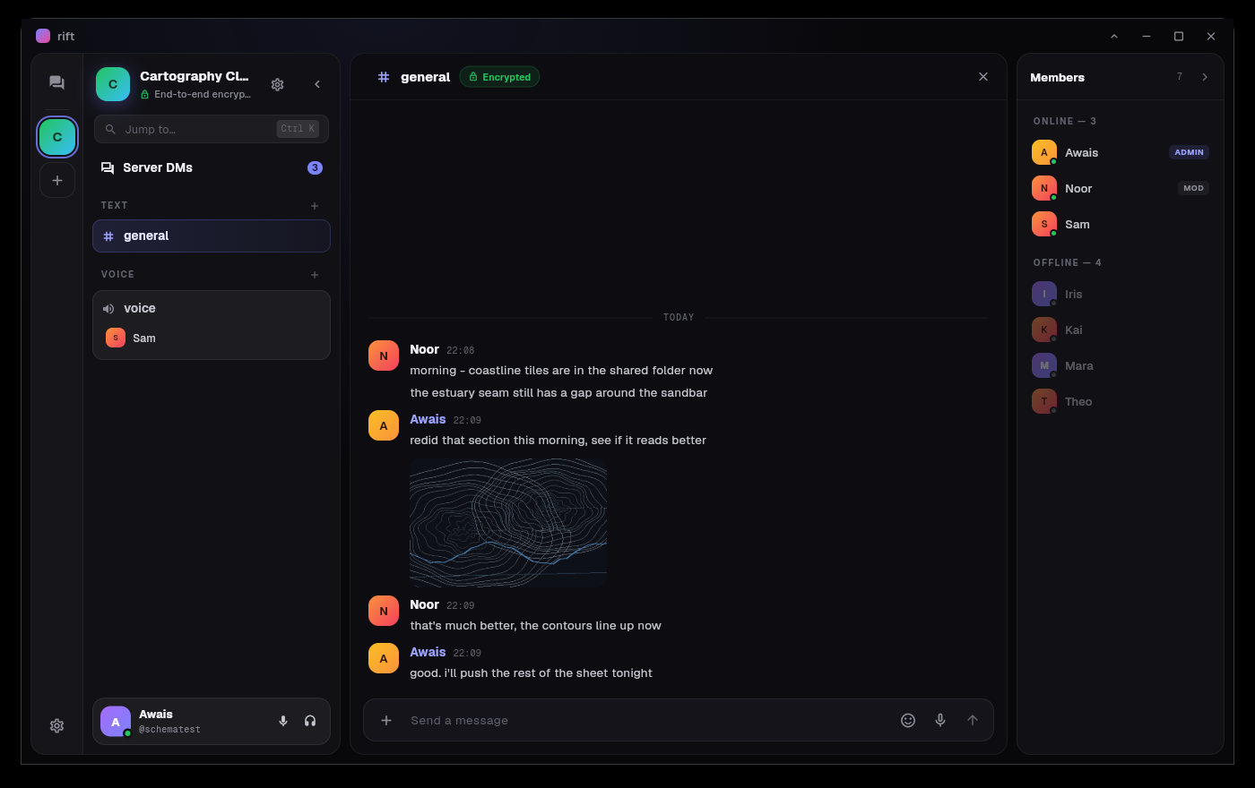 A Rift server with a text channel open